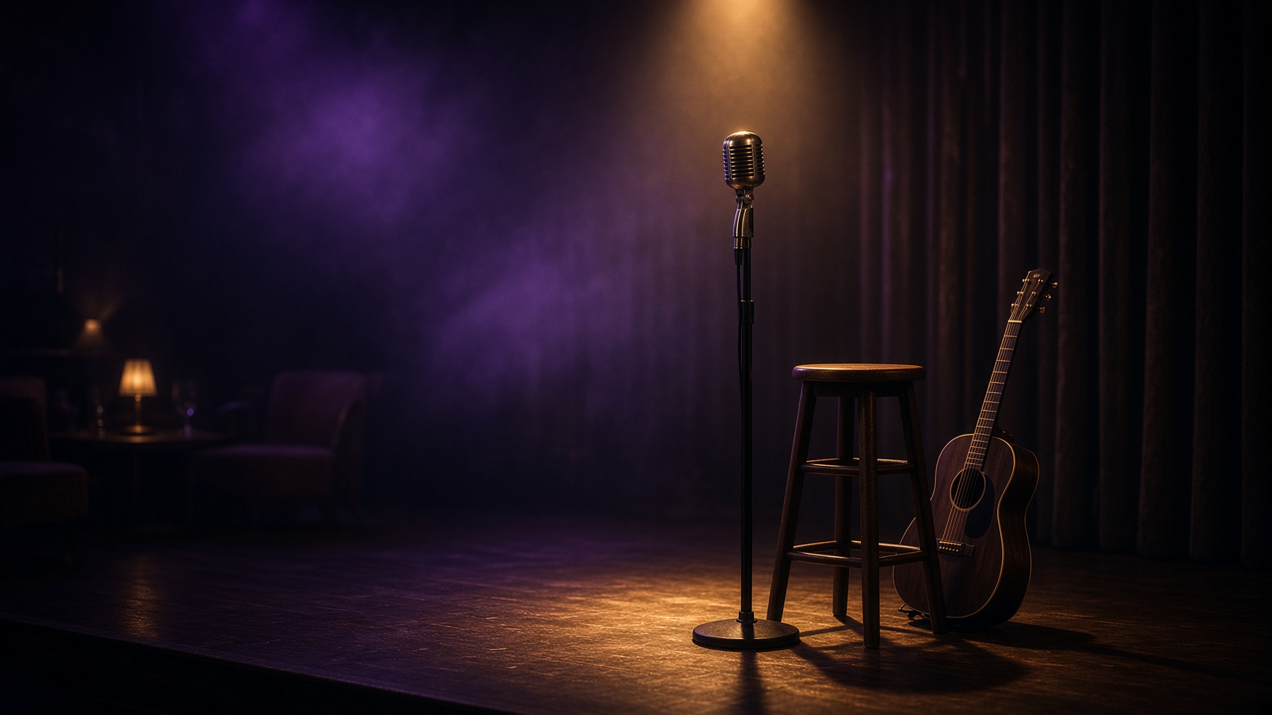 Lounge stage in warm amber light